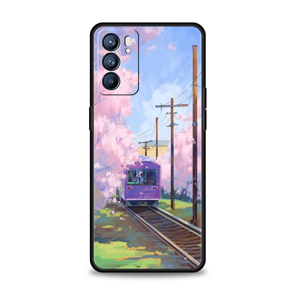Вишневый японский Traint гора Fuji для Oppo Reno7 Reno6 Pro Plus A54 5G чехол Find X6 X5 A53 A52 A9 A15 A95 A17 A16 A76 A74 крышка