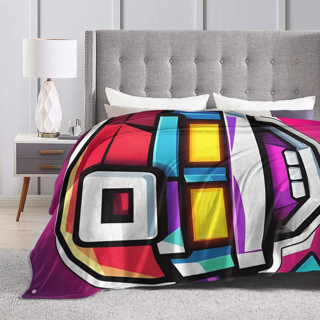 Geometry Dash Gaming Game Plush Blankets Warm Aesthetic Plush Bedding Throws Couch Chair Sofa Bed Flannel Bedspread Cover