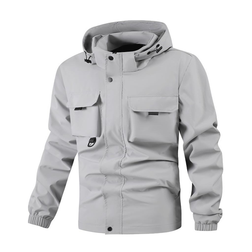 Men'S Loose Jacket Fashionable Multi Pocket Hooded Jacket