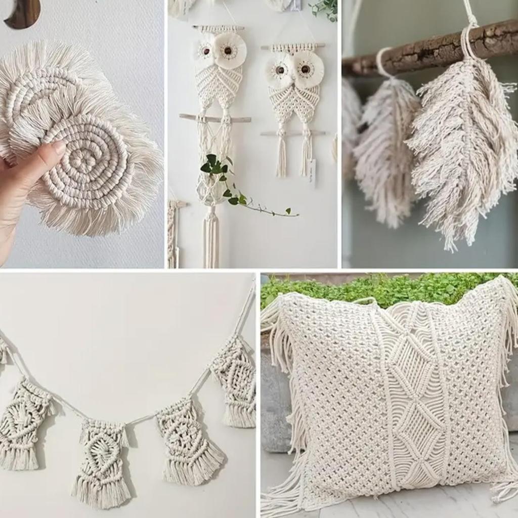 COZENTA Макраме Хлопок Набор 3 Цвета Светлый для Вязания и Рукоделия Пряжа, Шнур, 3мм, 100м, (Лазурно-синий, Синий, Белый)