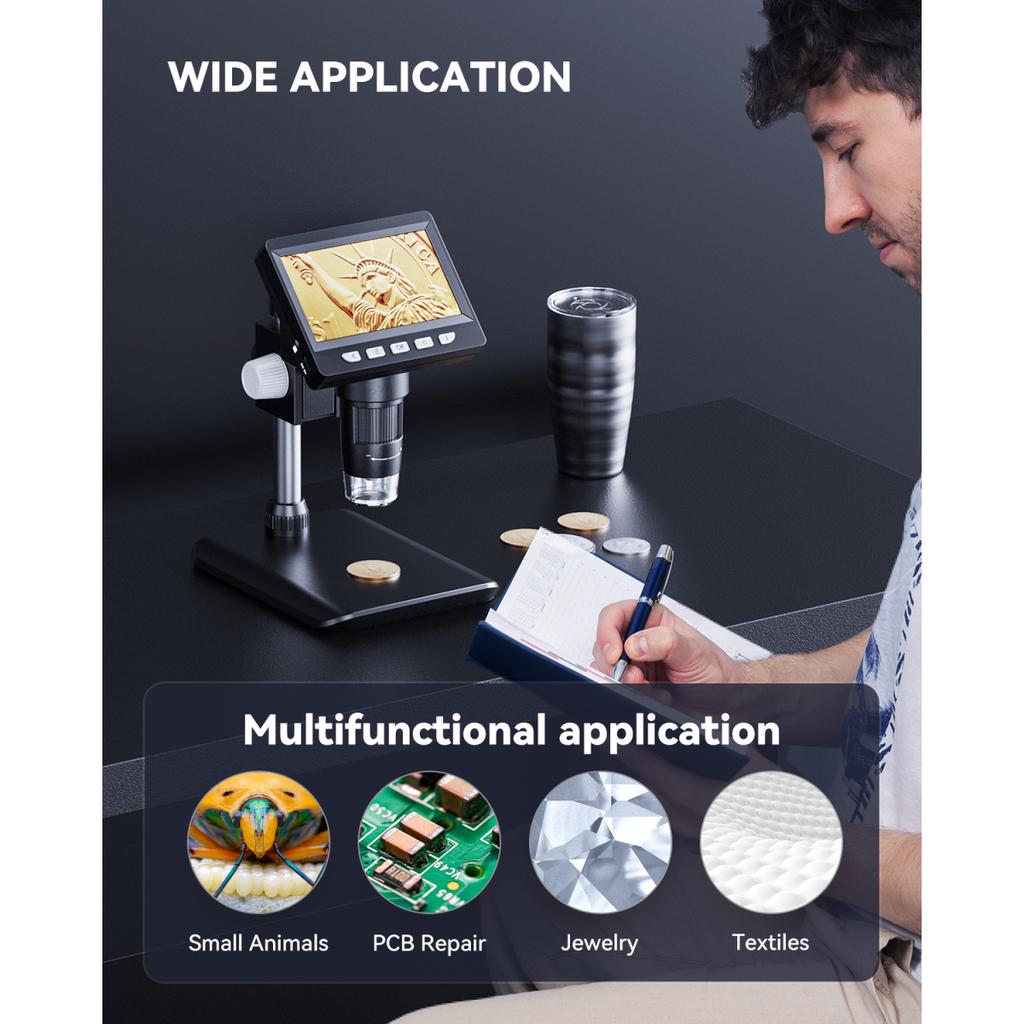 4,3-дюймовый цифровой микроскоп 1080P 50-1000x монетный микроскоп 2000 мАч паяльный микроскоп для ремонта электроники печатная плата ПК ноутбук