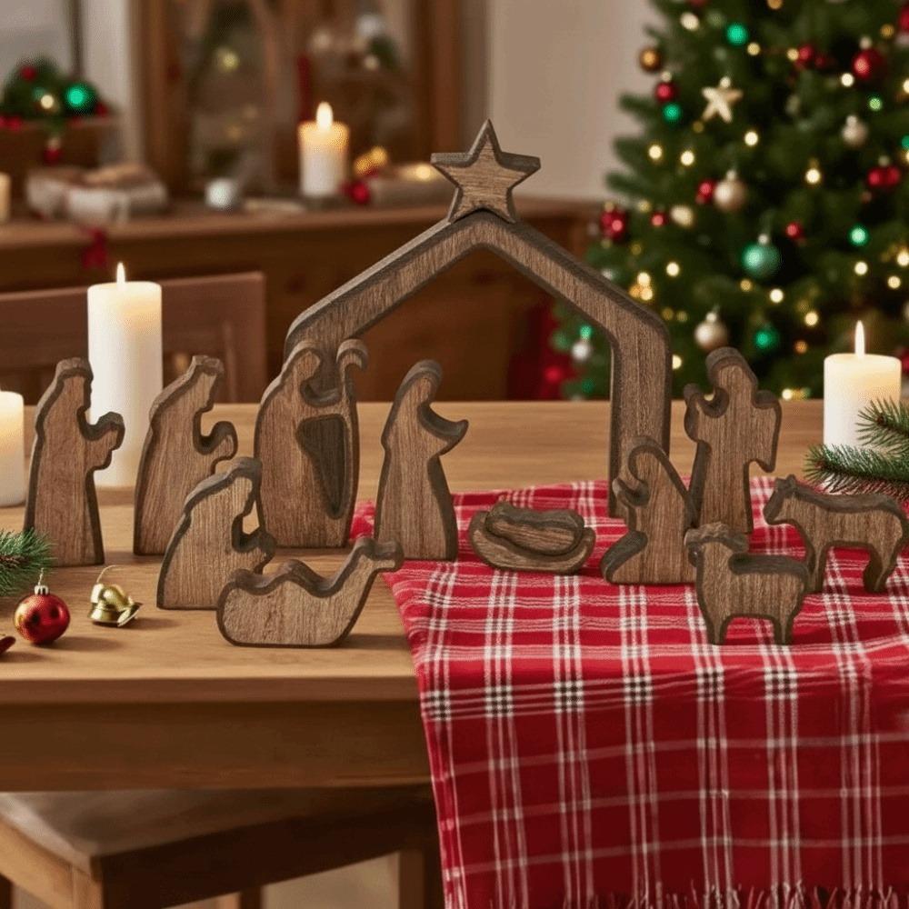 Mini Nativity Scene Decorations Stable Wooden Nativity Scene Set Nativity Scene Table Centerpiece