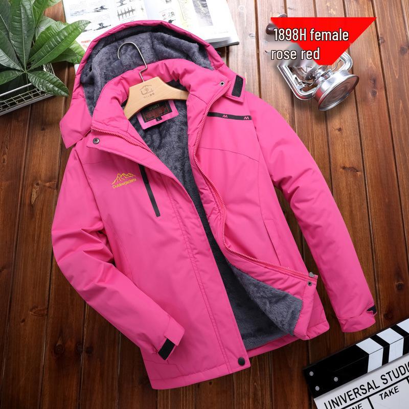 Мужская и женская уличная водонепроницаемая дышащая ветровка - Осень/Зима Плюс бархат и толстая куртка для альпинизма