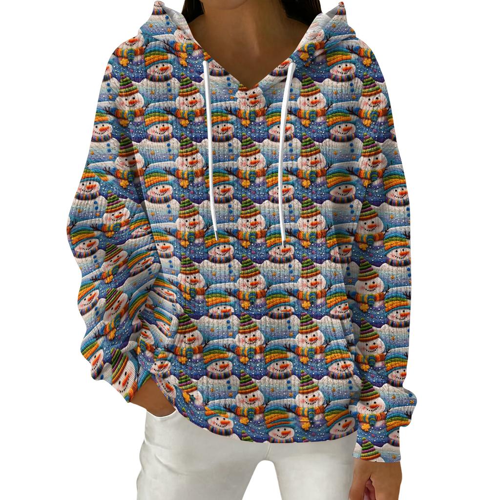 Women's Fashion Casual Christmas Print Pullover Long-Sleeve Hooded Sweatshirt