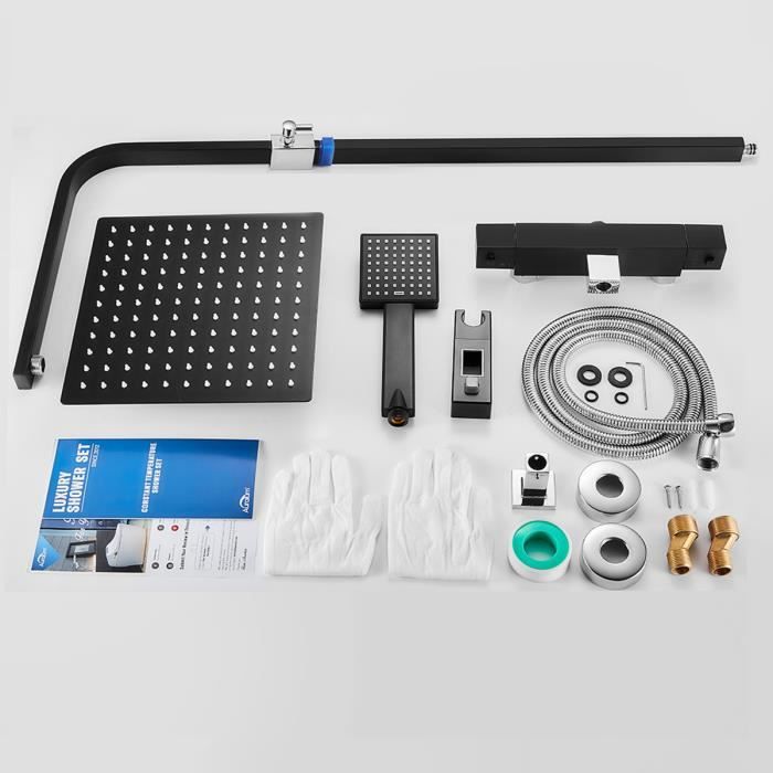 Auralum Black Square Термостатический набор для душа с дождевой насадкой