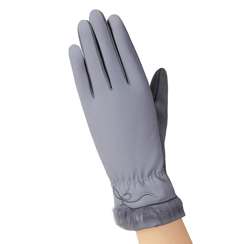 Хлопковые перчатки с перьями, женские зимние теплые и бархатные перчатки для верховой езды, водонепроницаемые ветрозащитные перчатки с сенсорным экраном, перчатки для выхода на улицу