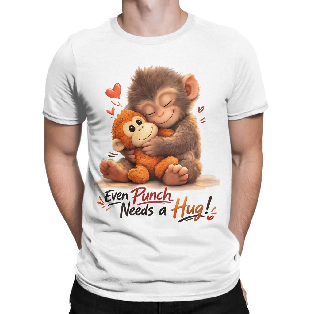 Classic Graphic Funny 100 Cotton Tshirt Cute Monkey Hugging Plush Tees Tops For Unisex