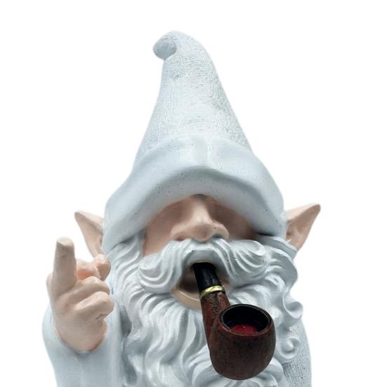 Статуэтка Гнома со Средним Пальцем и Дымом, Забавная Садовая Фигурка Волшебника-Гнома, Непослушная Смоляная Скульптура для Газона, Двора, Балкона, Крыльца, Патио, Декор для Дома