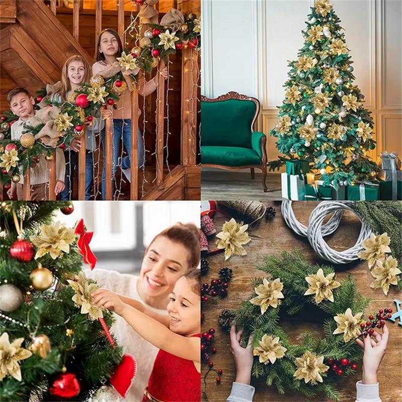 Простые украшения блестящие искусственные 14 см для дома новогодний подарок елочные украшения рождественские цветы 1 шт. Счастливого Рождества