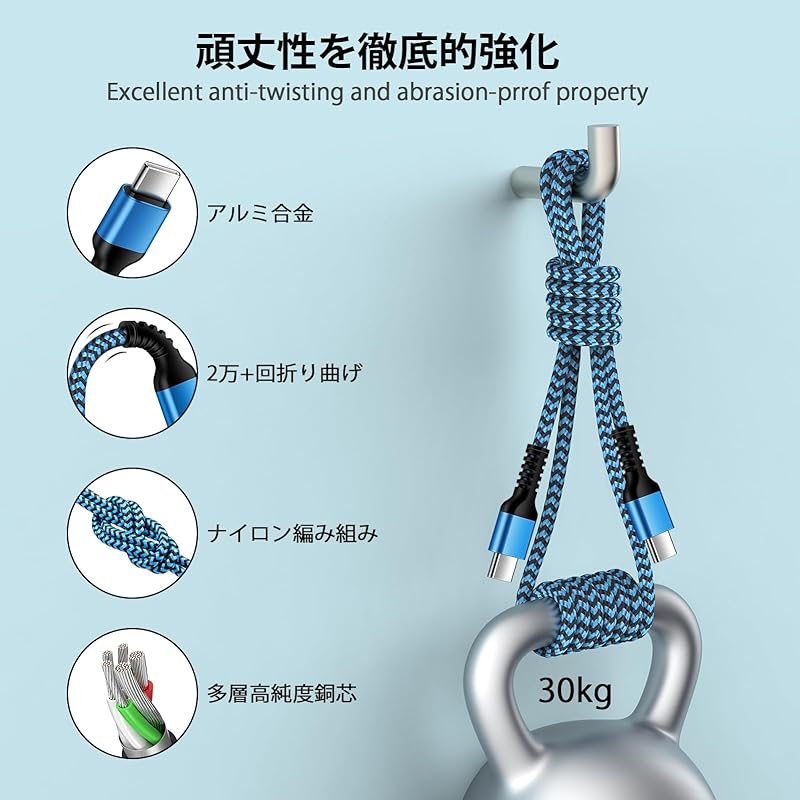 Ocbuo USB Type C Charging Cable PD Compatible 20W Fast Charging Iphone16 Type C Cable Short 30cm+long 1.8m C-USB C Cable Heavy Duty Nylon Android