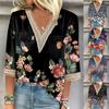 Women's Shirt Blouse Casual Loose Shirts 3/4 Sleeve Lace Trims Print V Neck Tops Print Tops T-shirts Tee