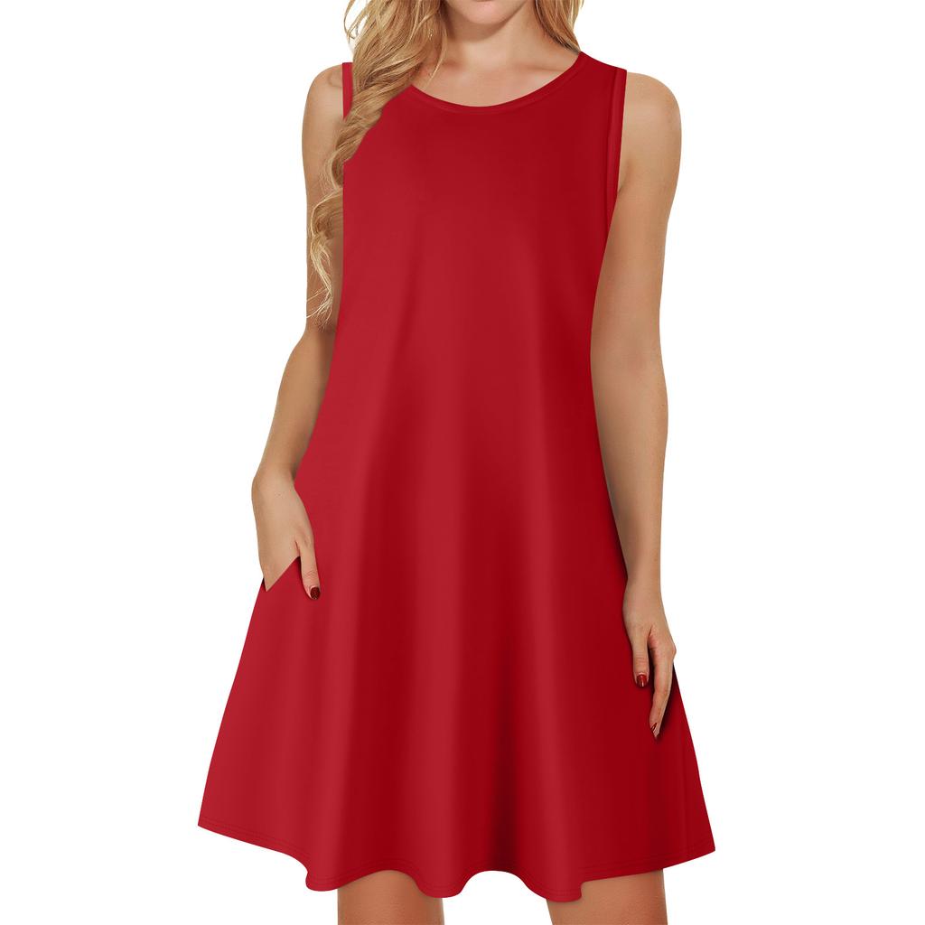 Womens Summer Dresses Loose U Neck Sleeveless Sundresses Dress With Pockets