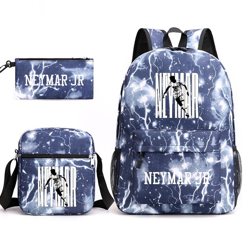Neymar schoolbag star Neymar has the same peripheral printed backpack, male and female students campus three-piece schoolbag.