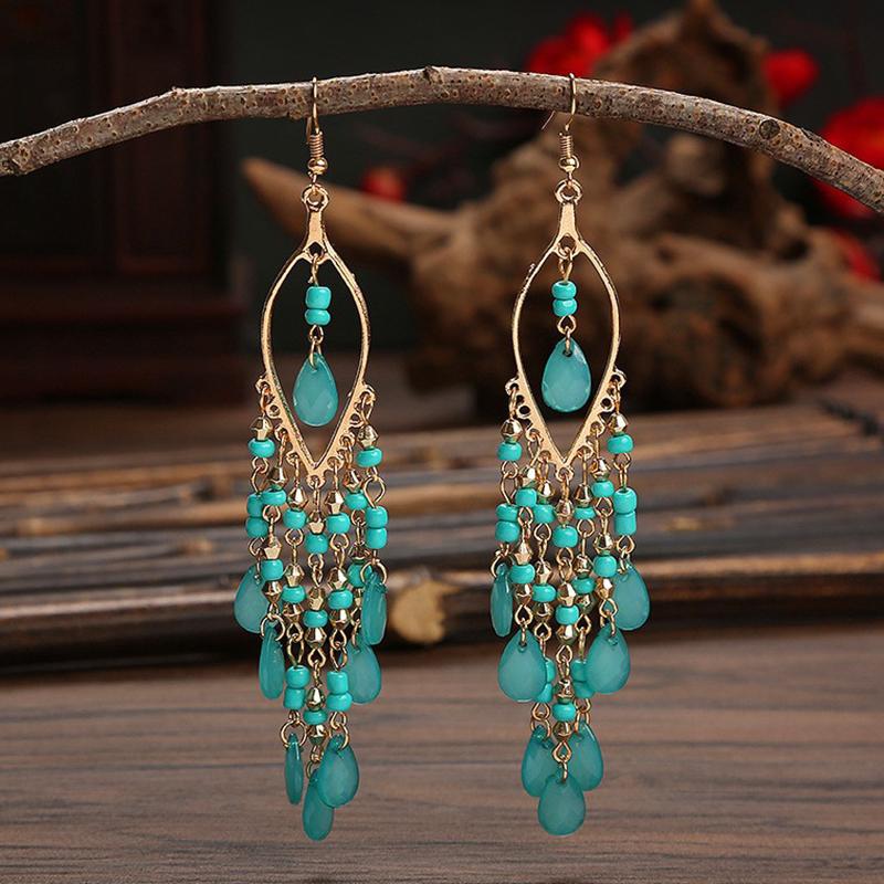 Classic Vintage Long Water Drop Earrings for Women Bohemian Creative Multilcolor Temperament Ethnic Earring Vacation Jewelry