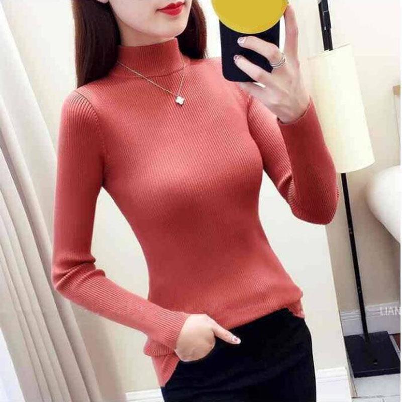 Женский вязаный пуловер с высоким воротником, теплый свитер больших размеров с верхом и дном, эластичный зимний свитер