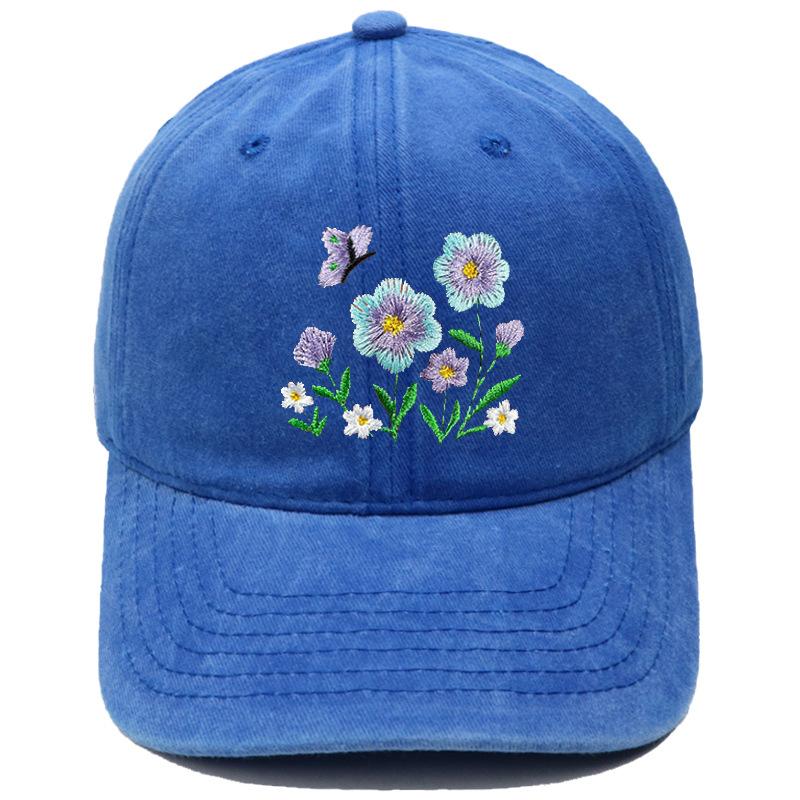 Imitation embroidery flower embroidery washed retro soft top baseball cap American men's and women's casual outdoor sunshade cap