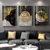 Geometric Golden Black Line Wall Art Poster and Print Modern Abstract Canvas Painting Wall Pictures for Living Room Home Decor