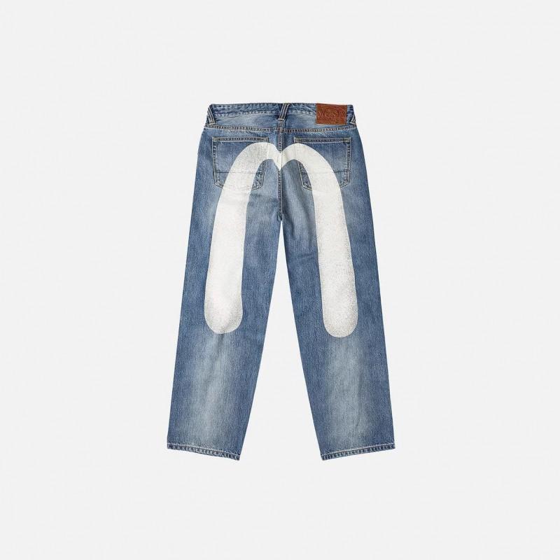 Womens High-Waisted Wide-Leg Straight Jeans With Print Design Stretch Denim Trousers Streetwear Style