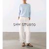 MD Spring and Summer Women's Clothing Idle Style Relaxed Light Linen Blended Boat Neck Long Sleeves Knitwear 5709648