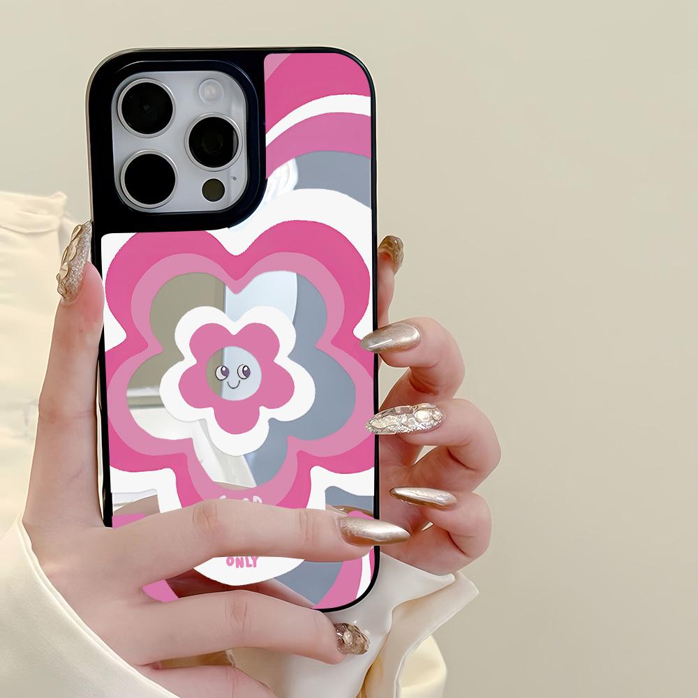 Mirror Phone Case for iPhone 15 11 13 14 for 15 16 Pro Max 12 13 16 Pro Cloud Flower and Animal Cute Style Phone Case