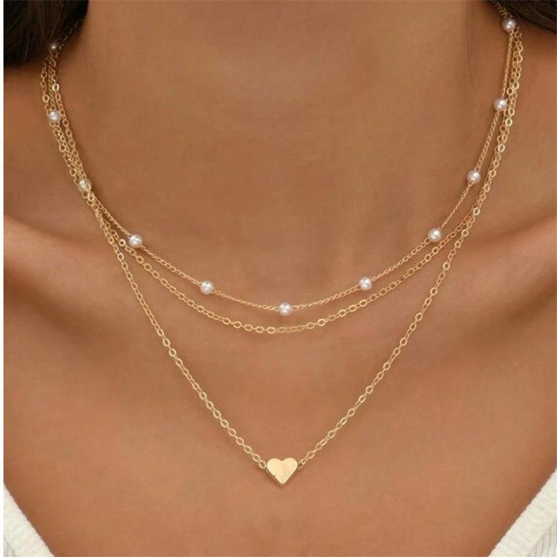 New pearl pendant multi-layer necklace temperament fashionable and versatile women's neck chain simple collarbone chain