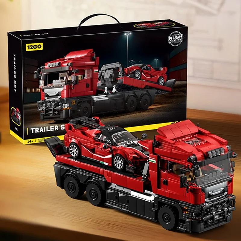 1728 деталей Набор для сборки прицепа Строительные блоки MOC Головной тягач и модель суперкара Настольные украшения Образовательные игрушки Подарки