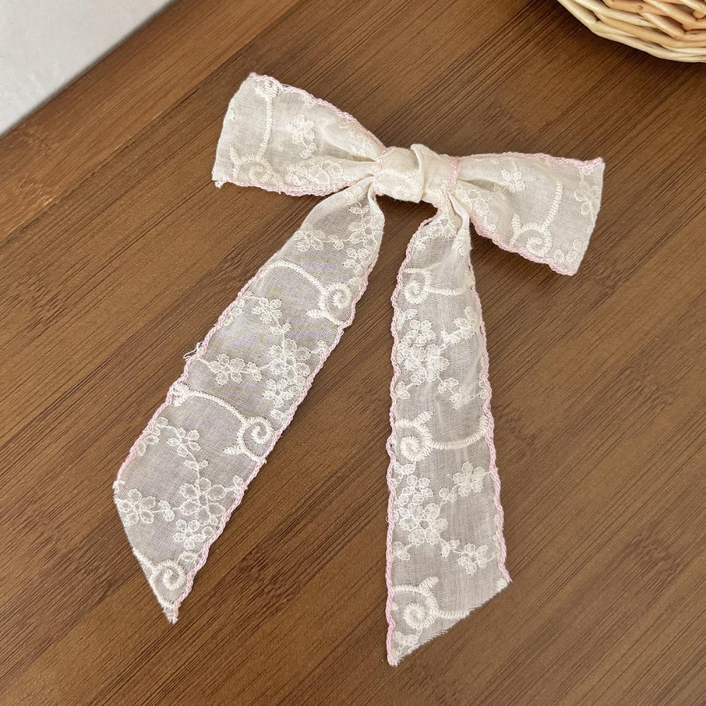 Lace-trimmed Lace Hair Clip Long Tail Bow Ribbon Hair Clip For Women and Girls