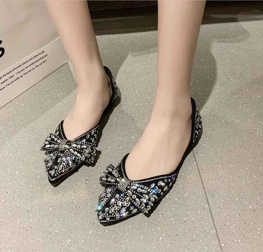 Модные блестящие хрустальные балетки женские остроносые мокасины удобные неглубокие балетки мокасины элегантные женские туфли с бантом для вечеринки