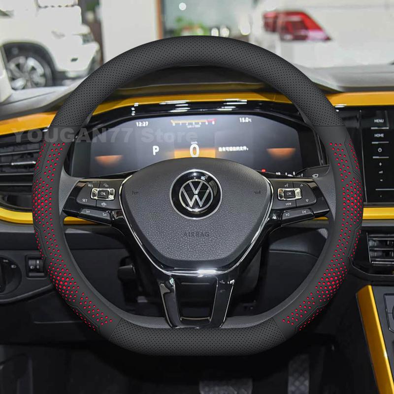 T27Leather Car Steering Wheel Cover For Volkswagen POLO 2024 2015-2025 T-Cross 2025 Ultra Thin Auto Steering Wheel Accessories