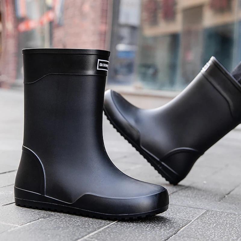 Fashion Men's Mid Calf Rain Boots Waterproof Rubber Shoes for Fishing Husband Galoshes Garden Work Kitchen Shoes Man Rainshoes Footwear
