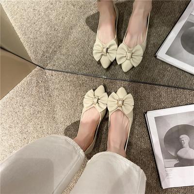 Женские туфли-лодочки на плоской подошве с острым носком, милые женские туфли из искусственной кожи с бантом, удобные однотонные туфли для женщин, осень, однотонные