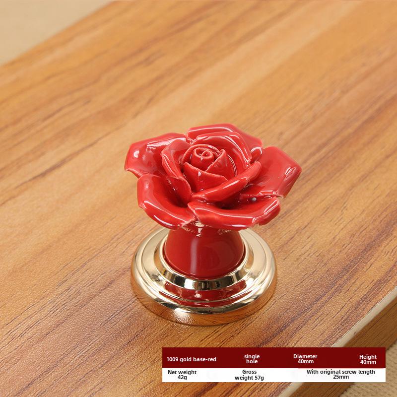 Ручка для шкафа из розовой керамики - современный пасторальный стиль, одно отверстие для ящика, гардероба или двери