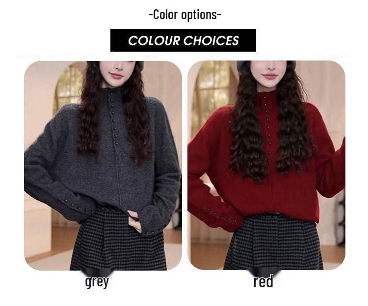French Grey Women's Half-High Collar Wool Sweater - New Autumn/Winter Versatile Long Sleeve Pullover 2026.