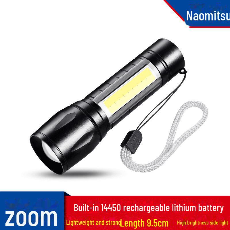 511 Mini USB Rechargeable LED Flashlight with COB Telescopic Zoom and Logo Printing