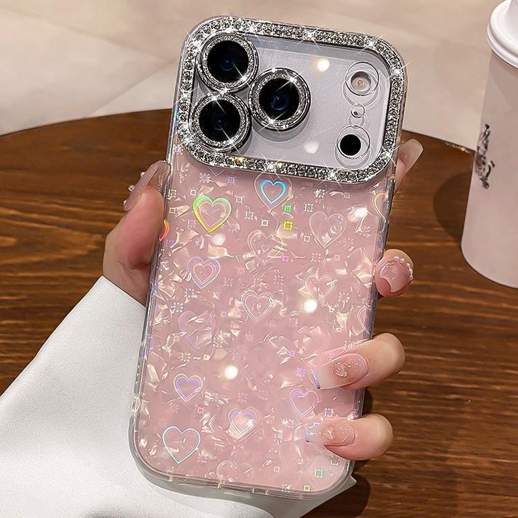 Чехол для Apple Pro Max со стразами - Узор в виде сердца, Полное покрытие линз