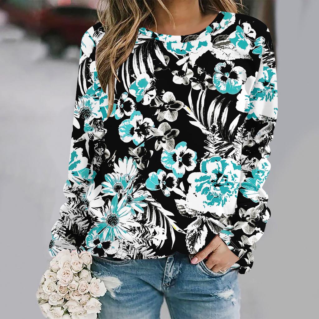 autumn and winter new fashion round neck long sleeve printed elegant casual loose hoodie