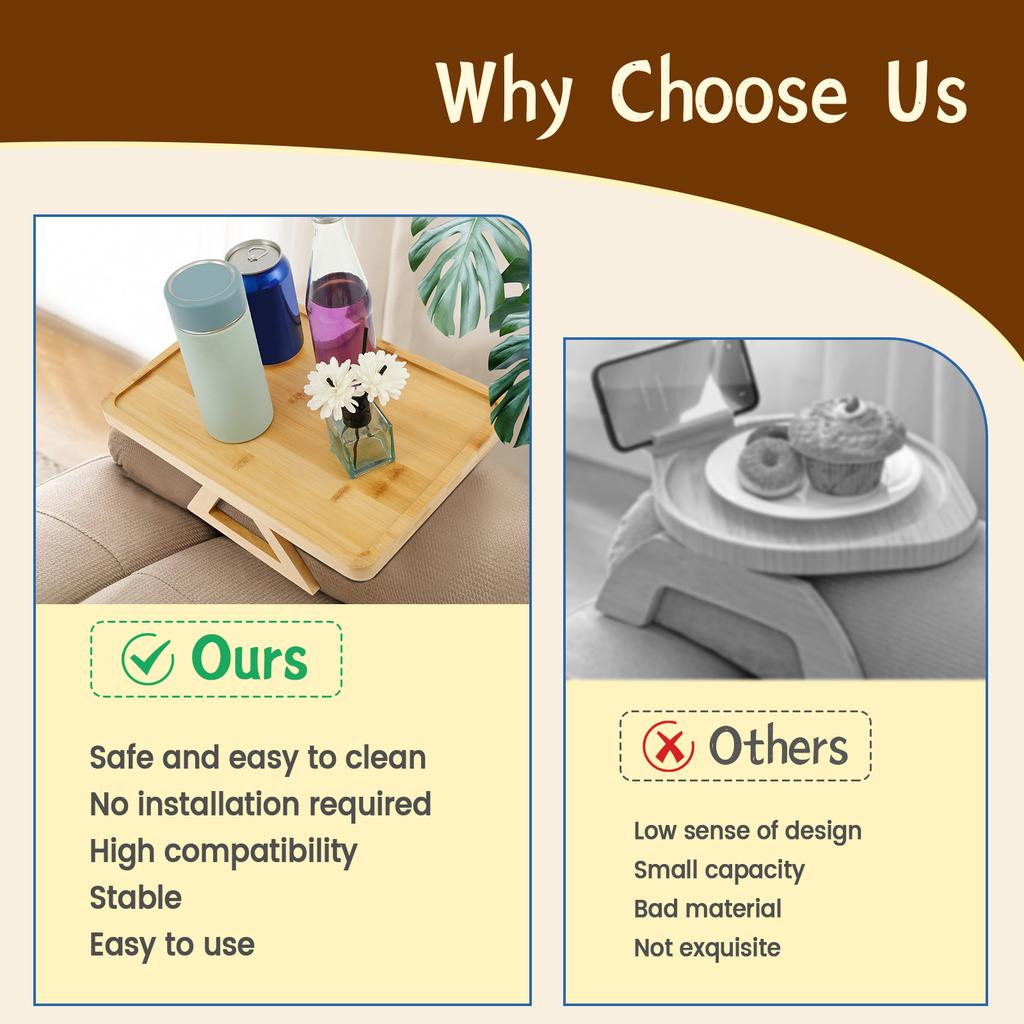 Складной поднос для дивана Деревянный столик на подлокотник дивана Подстаканник Поднос Зажим для дивана Боковой столик Поднос на подлокотник дивана для еды чашек напитков