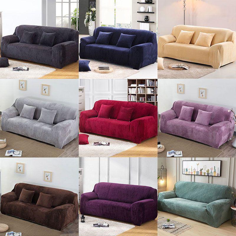 Easy Fit Sofa Slipcover Stretch Protector Soft Cover Thick Plush Velvet 14 Seat