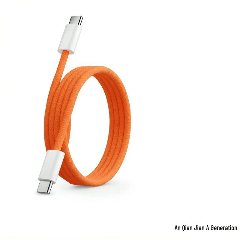 Оранжевый плетеный двойной Type-C кабель для зарядки PD60W для Apple 15-18 Pro Max