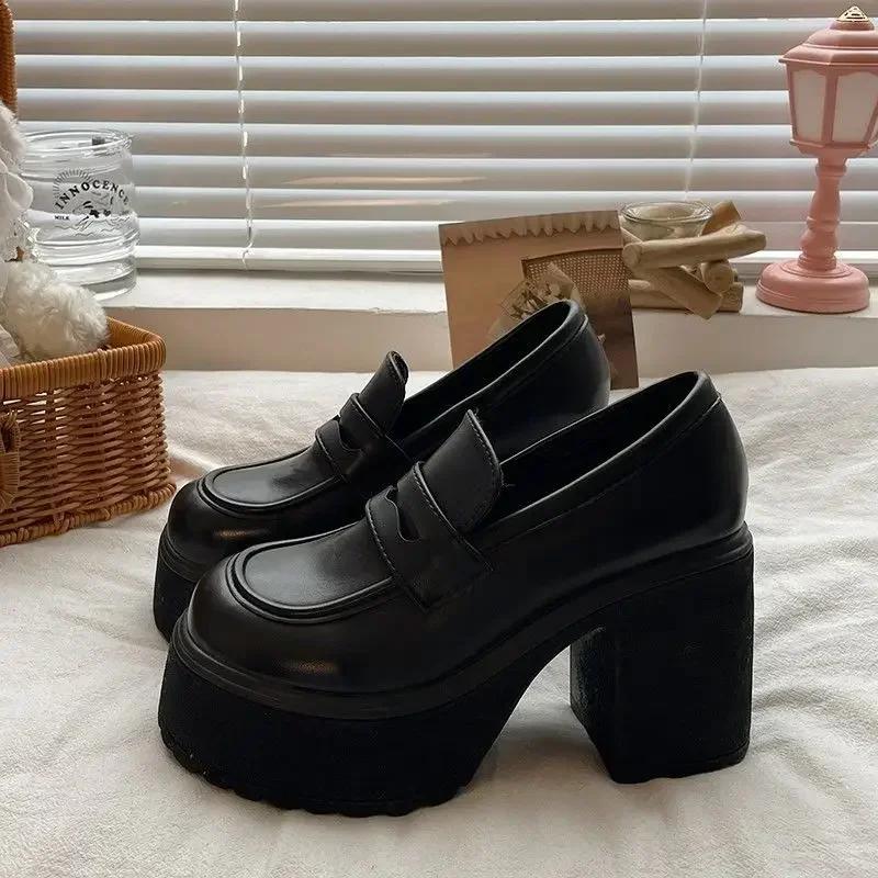 Hot Sale Women Shoes Retro Platform Shoes Casual Uniform High Heel Leather Shoe College Mary Jane Solid Color Ladies Shoes