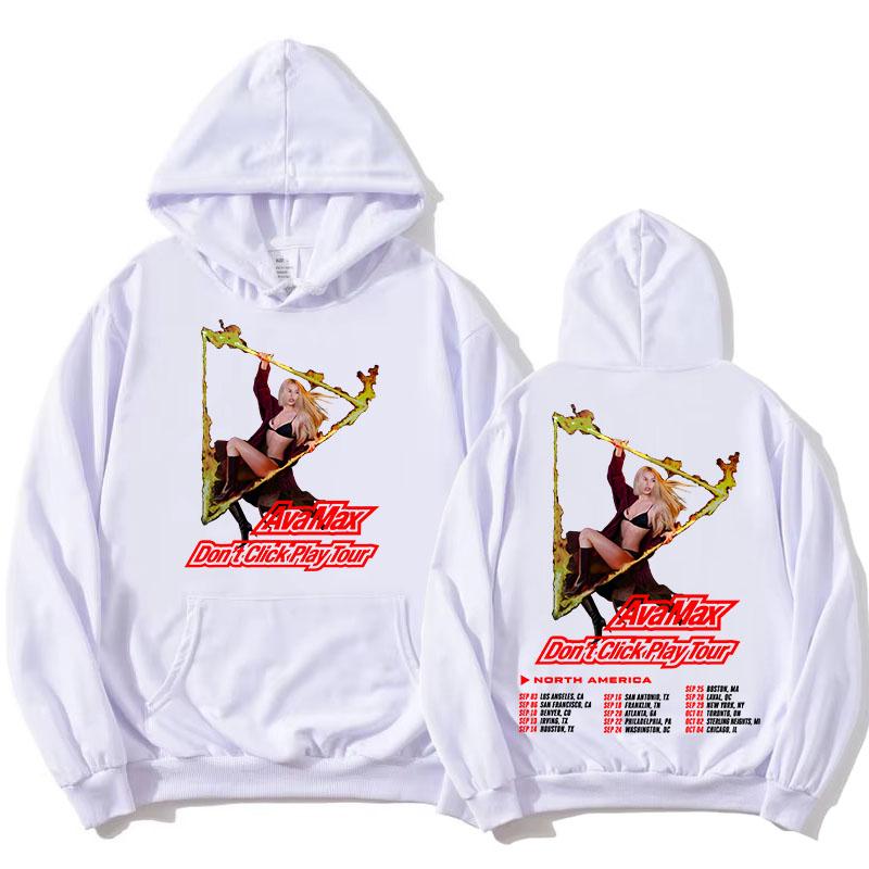 Худи Ava Max Don’t Click Play Tour Двусторонний Графический Принт с Датами Концертов Турне Худи с Капюшоном Поп-музыка Повседневная Уличная Одежда Унисекс Топы