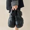 Platform Thick Heel British Style Small Leather Shoes Women's 2025 New Spring and Autumn One-pedal Women's Shoes Single Shoes Black Loafers