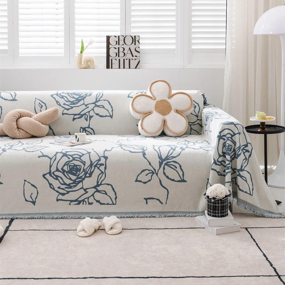 Мягкие диванные полотенца с принтом кошек и цветов, покрывала для кемпинга, пикника, анти-кошачье полотенце, черный, белый цвет, хлопковый защитный коврик для дивана