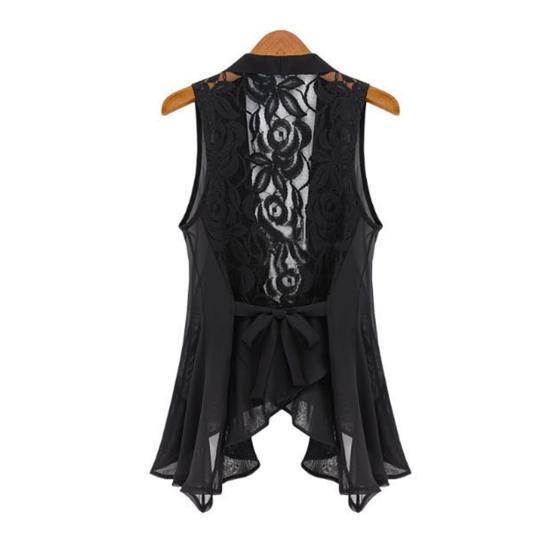 Scarf Collar Sleeveless Irregular Draped Hem Lace-up Vest Jacket Women Back
