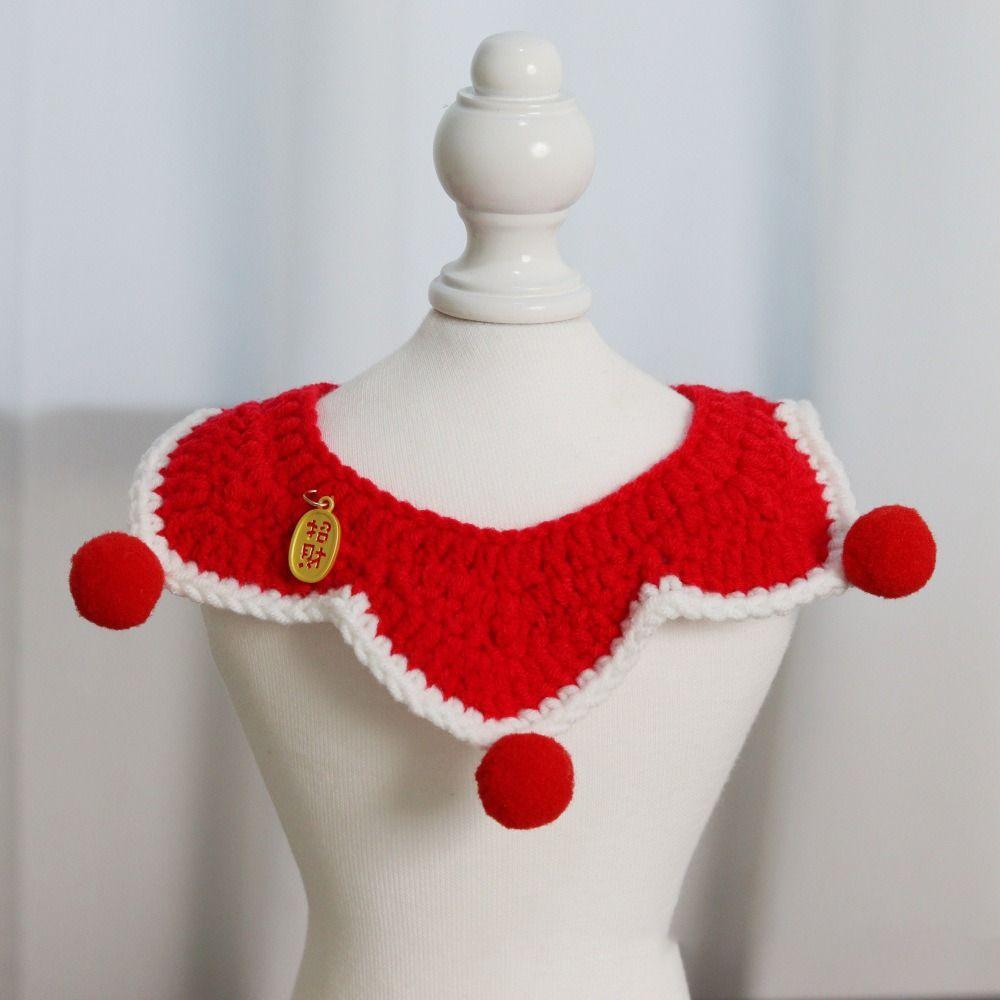 Chinese-style New Year Knitted Pet Collar Adjustable Length Pet Bib Festive Cat Tie  for Cats Puppy