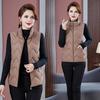 Women Fluffy Down Cotton Vest Jacket Solid Loose Casual Quilted Stand Collar Lightweight Zipper Closure Pockets Versatile Outerwear for Home