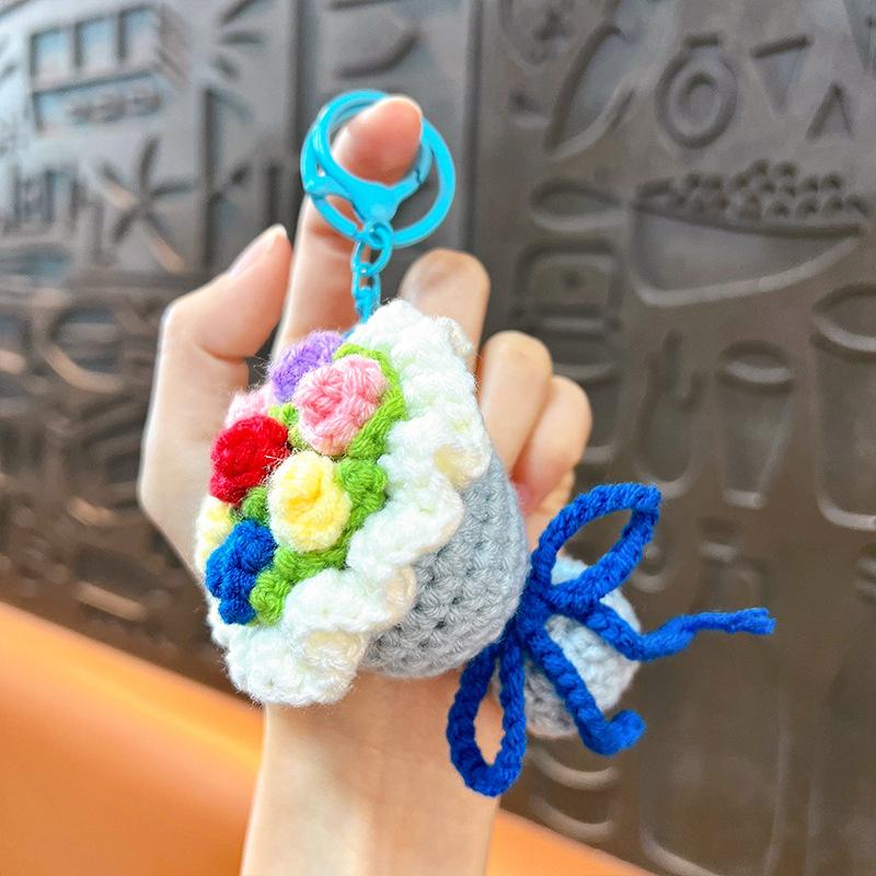 Sale Wool Crochet Mini Bouquet Hand-Woven DIY Rose Sunflower Bag Pendant Bag Charm