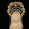 Exaggerated Oversized Sun Goddess Angel KC Halo Crown Queen Headpiece Gold  Baroque Pearl Tiara  Lolita Headband for Photo Prop