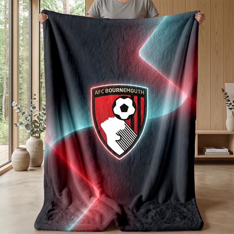 Bournemouth Football Print Flannel Blanket, Soft Warm Lightweight Throw Blanket for Sofa Bed Camping