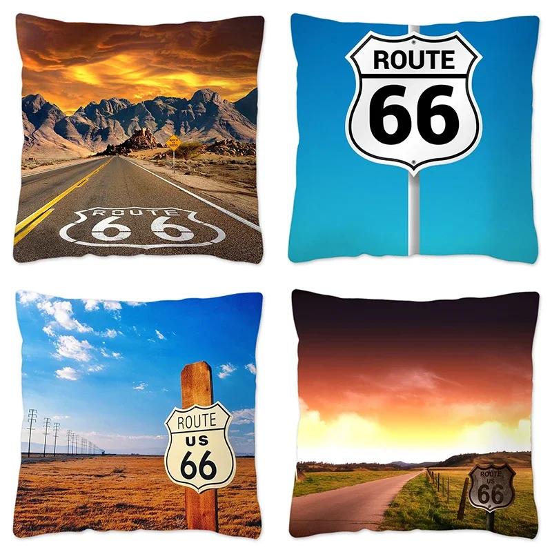 Наволочка Route 66 Retro, украшение для дома, полиэстер, наволочка для дивана, наволочка для автомобиля, натуральный пейзаж, Funda Cojin